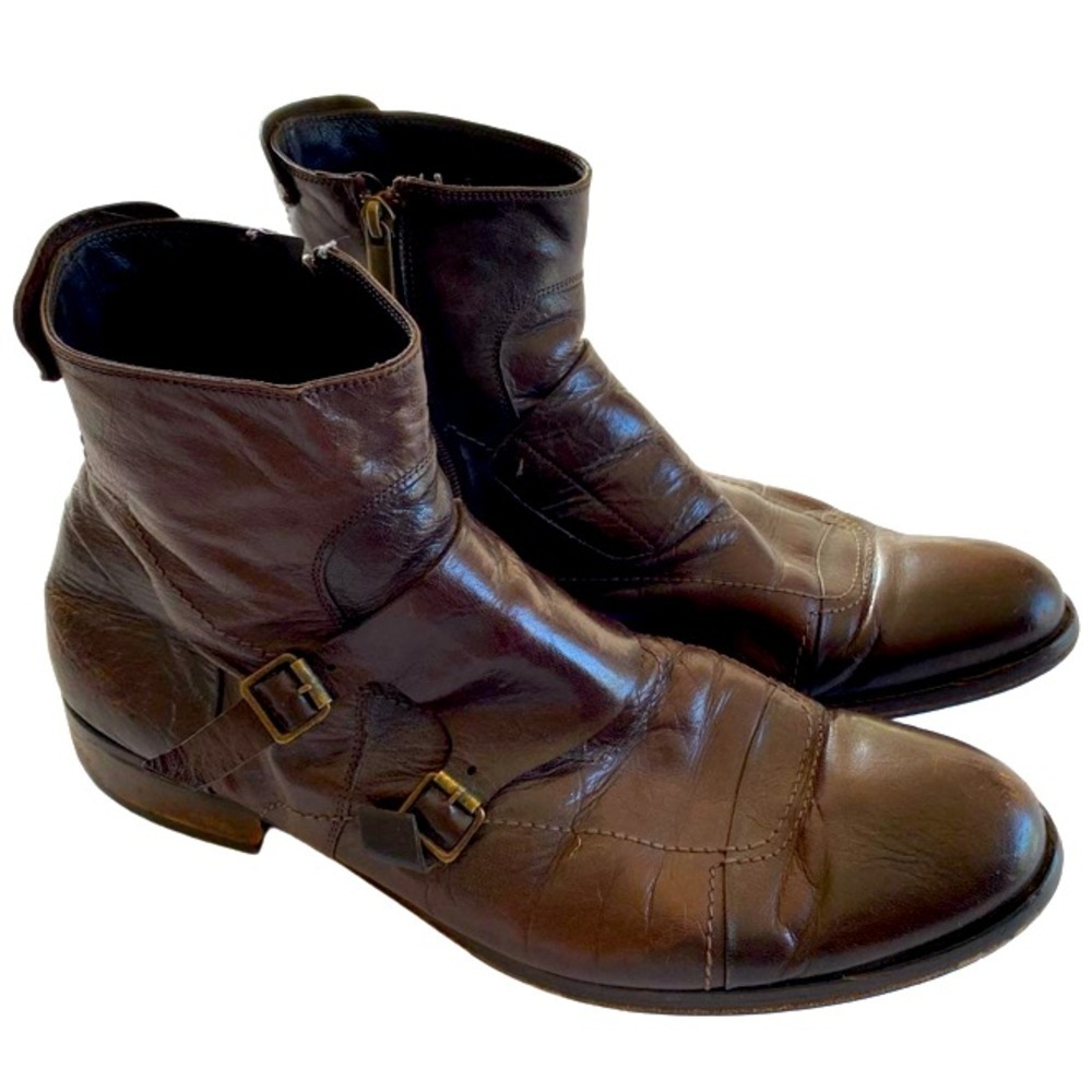 GOODYEAR Italian Men's Shoes/Boots. Brown Leather Ankle zippered style Size 45.